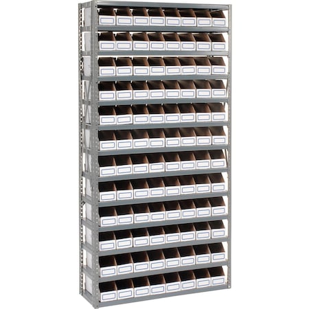 Global Industrial Steel Open Shelving with 96 Corrugated Shelf Bins 13 Shelves, 36x18x73 235004